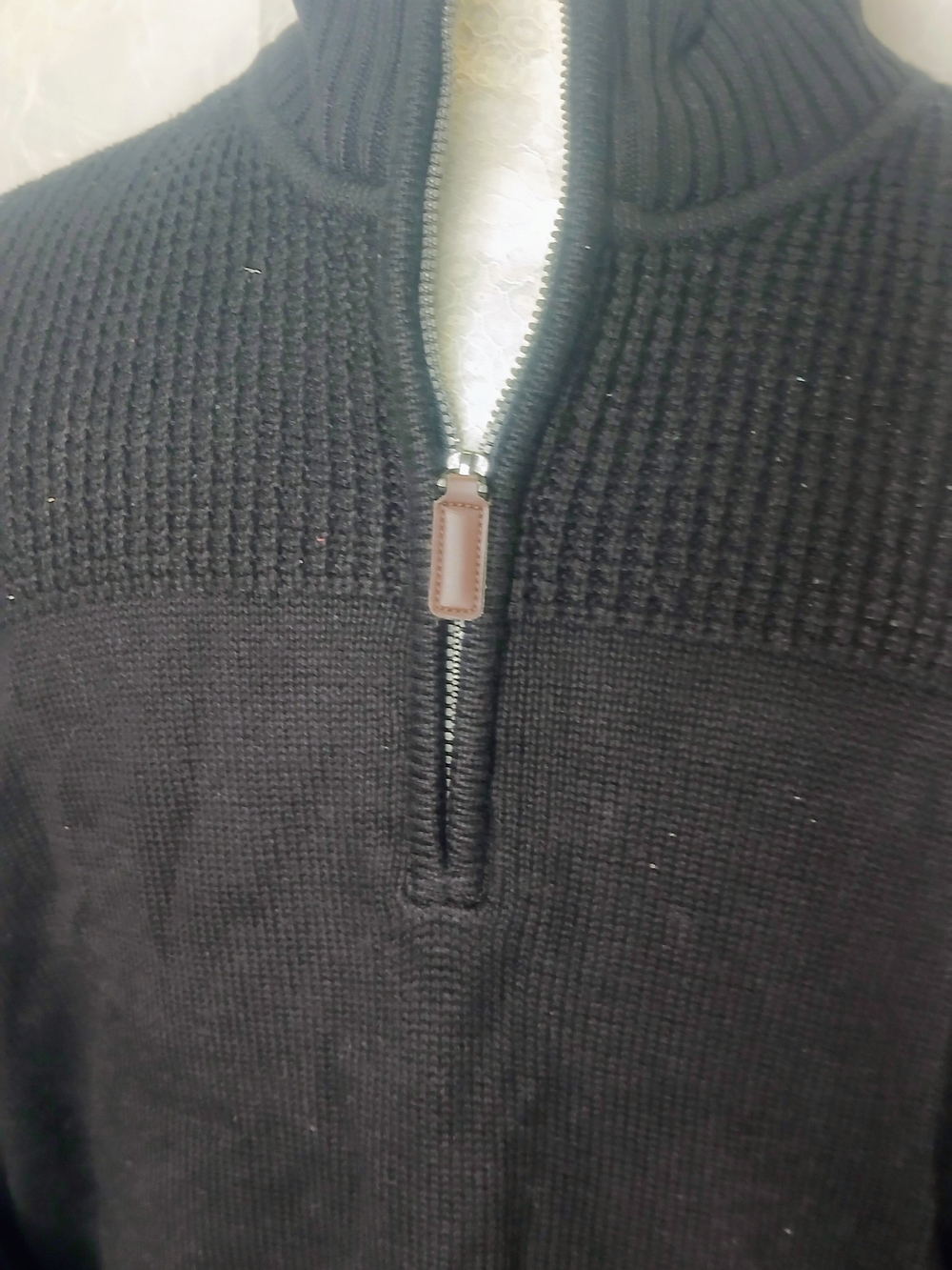 Men's Black Half-Zip Sweater - Picture 2 of 8